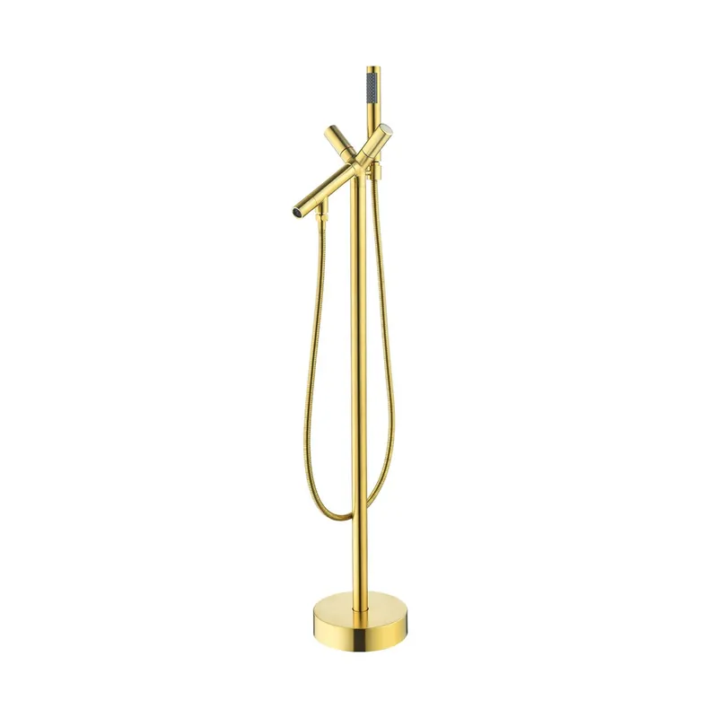 Altair Brulon Brushed Gold Double Knob Handle Freestanding Bathtub Faucet With Handshower One Day Deal