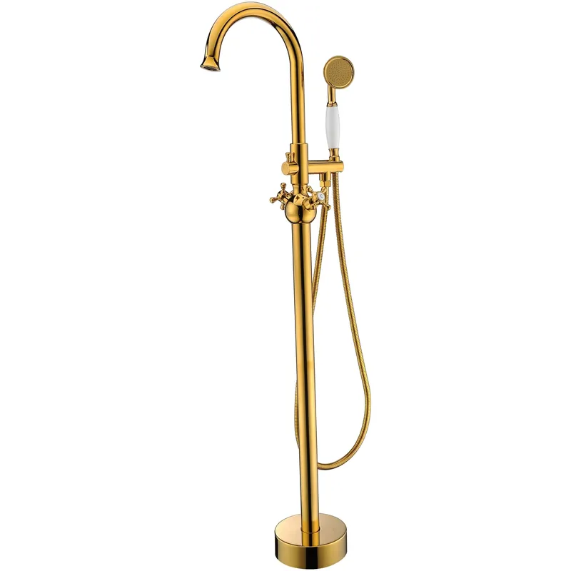Premium ANZZI Bridal Series 3-Handle Gold Clawfoot Tub Faucet With Euro-Grip Handheld Sprayer