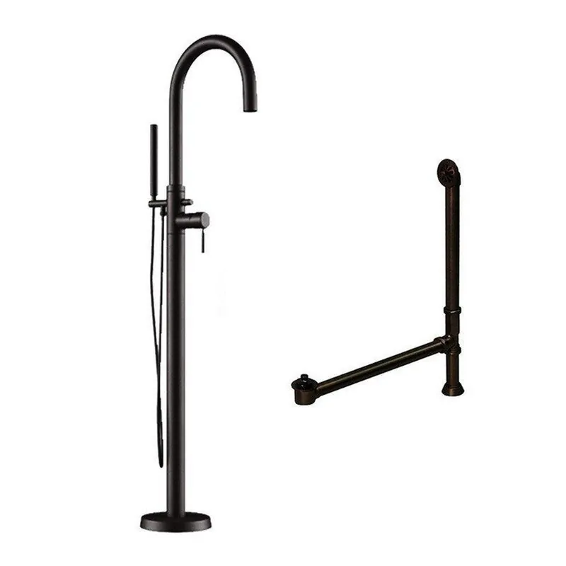 Cambridge Plumbing Complete Plumbing Package In Oil Rubbed Bronze Including Free Standing Modern Gooseneck Style Faucet With Hand Held Wand Shower, Supply Lines, Drain And Overflow Assembly No Minimum Order