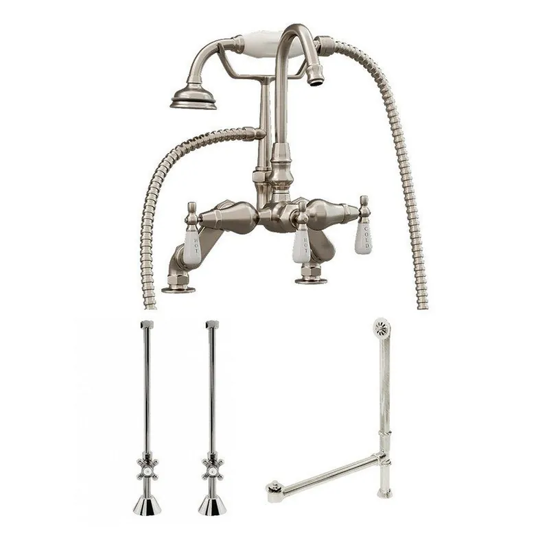 Cambridge Plumbing Complete Package Including Brushed Nickel Clawfoot Bathtub Gooseneck Deck Mount Faucet, Supply Lines, Drain And Overflow Assembly Factory Price