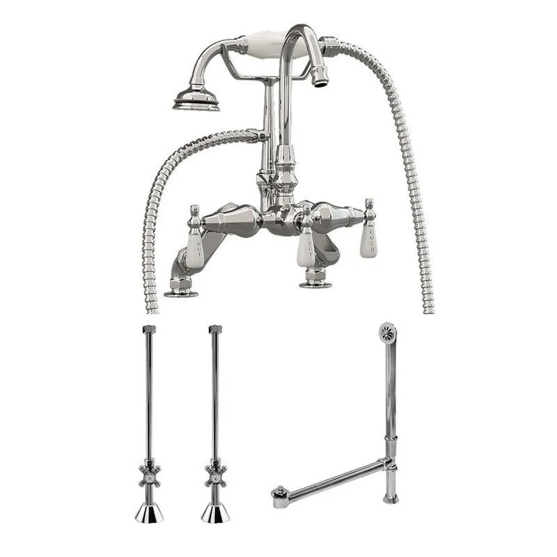 Budget Cambridge Plumbing Complete Package Including Polished Chrome Clawfoot Bathtub Gooseneck Deck Mount Faucet, Supply Lines, Drain And Overflow Assembly