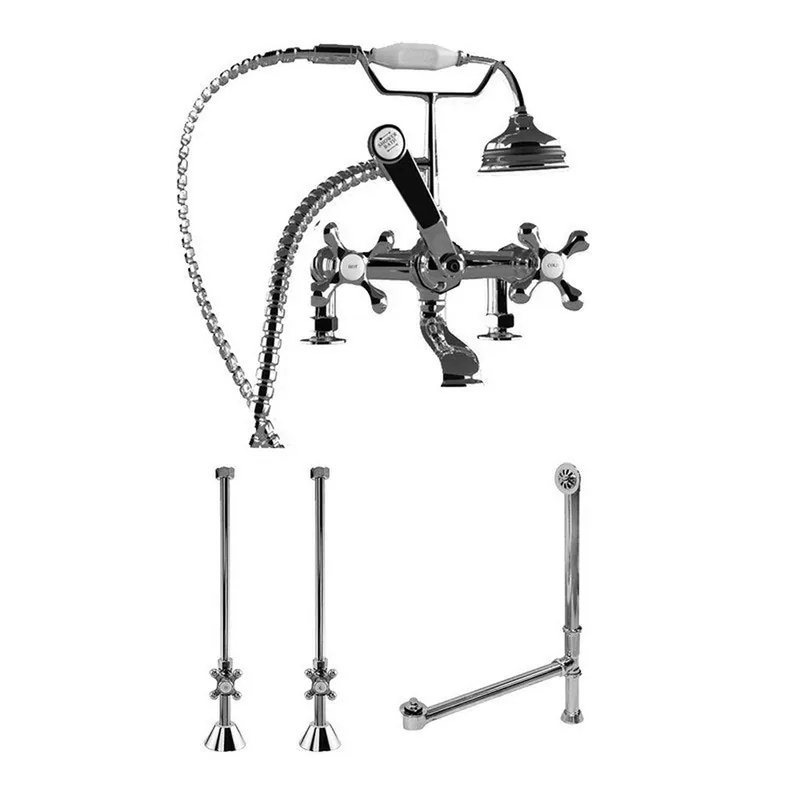 Price Cut Cambridge Plumbing Complete Package Including Polished Chrome 2" Riser Deck Mount Faucet, Supply Lines, Drain And Overflow Assembly