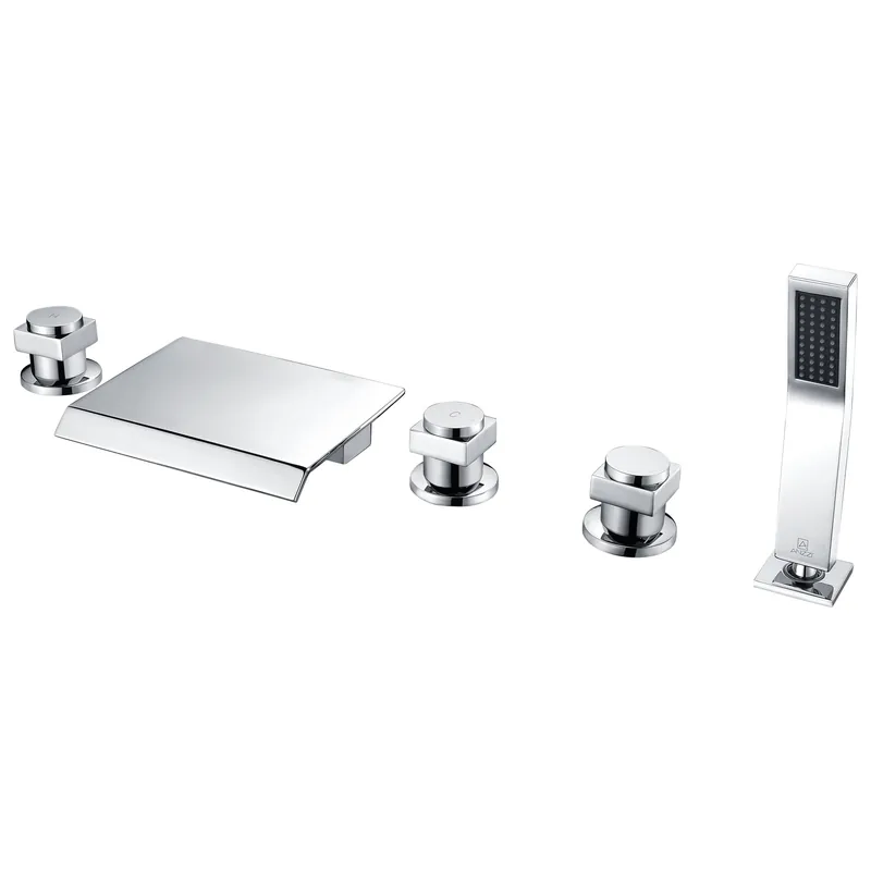 ANZZI Guaira Series 3-Handle Polished Chrome Waterfall Spout Roman Tub Faucet With Euro-Grip Handheld Sprayer Next Day Delivery