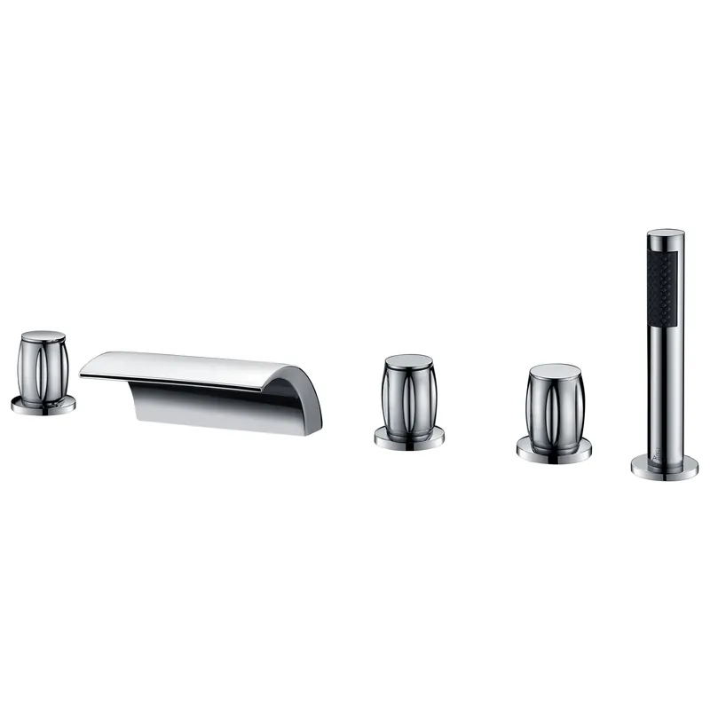 Instant Buy ANZZI Della Series 3-Handle Polished Chrome Waterfall Spout Roman Tub Faucet With Euro-Grip Handheld Sprayer
