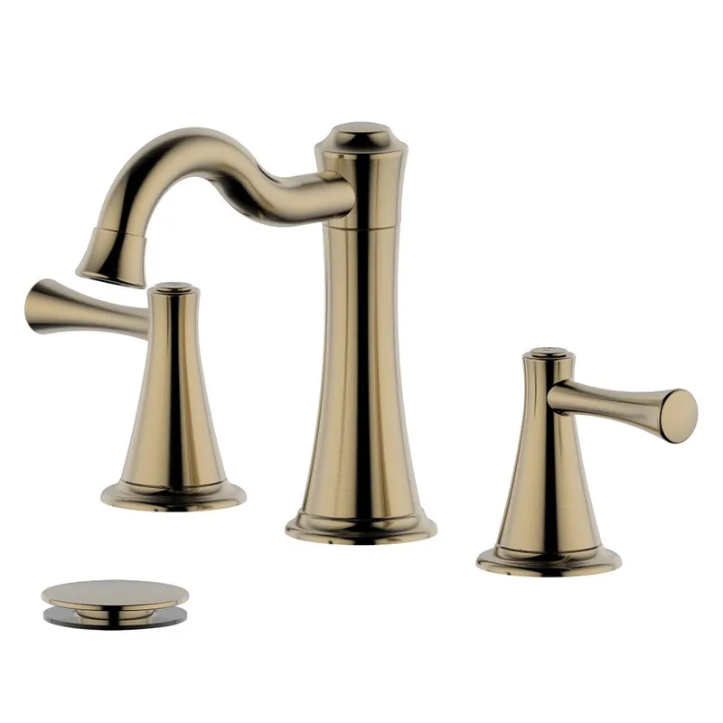 Clearance Bellaterra Home Konya 7" Double-Handle Widespread Gold Bathroom Sink Faucet With Overflow Drain Assembly