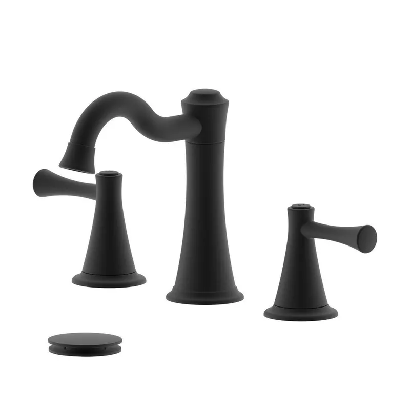 Bellaterra Home Konya 7" Double-Handle Widespread Matte Black Bathroom Sink Faucet With Overflow Drain Assembly Exclusive