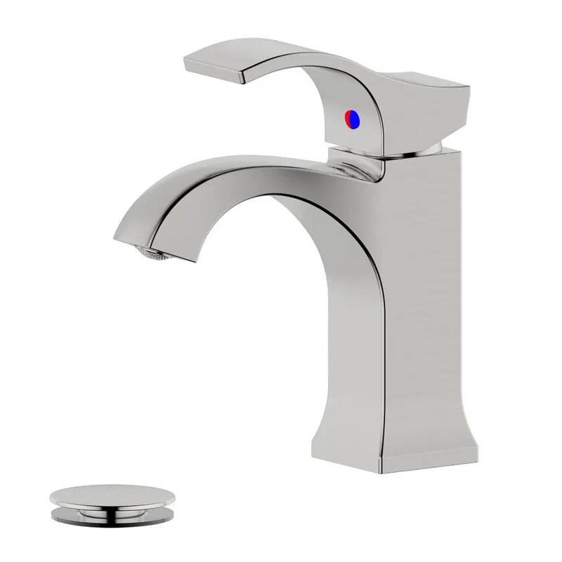 Certified Bellaterra Home Kediri 5" Single-Hole and Single Handle Brushed Nickel Bathroom Sink Faucet With Overflow Drain Assembly