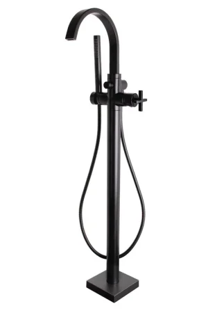Genuine Speakman Lura 6.0 GPM Freestanding Cross Handles Matte Black Roman Tub Faucet With Handshower