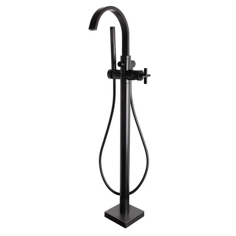 Genuine Speakman Lura 6.0 GPM Freestanding Cross Handles Matte Black Roman Tub Faucet With Handshower