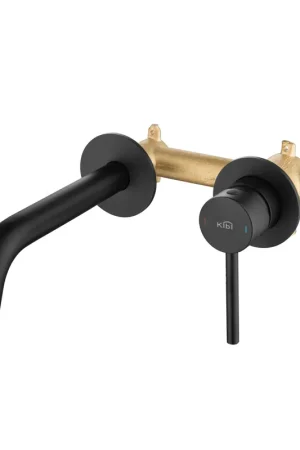 New Release KIBI Circular Wall Mounted Single Handle Matte Black Solid Brass Bathroom Sink Faucet