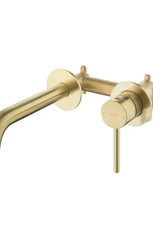 KIBI Circular Wall Mounted Single Handle Brushed Gold Solid Brass Bathroom Sink Faucet Best Seller