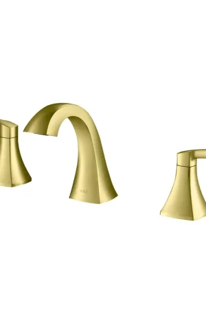 Worldwide Shipping KIBI Pyramid 8" Widespread Brushed Gold Solid Brass Bathroom Sink Faucet With Pop-Up Drain Assembly