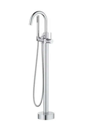Low Price KIBI Circular Brass Single Handle Floor Mounted Freestanding Tub Filler With Hand Shower in Chrome Finish