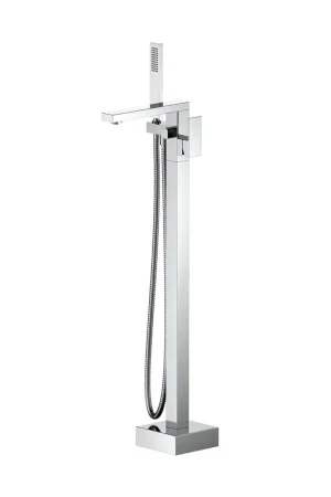 Fan Favorite KIBI Cube Brass Single Handle Floor Mounted Freestanding Tub Filler With Hand Shower in Chrome Finish