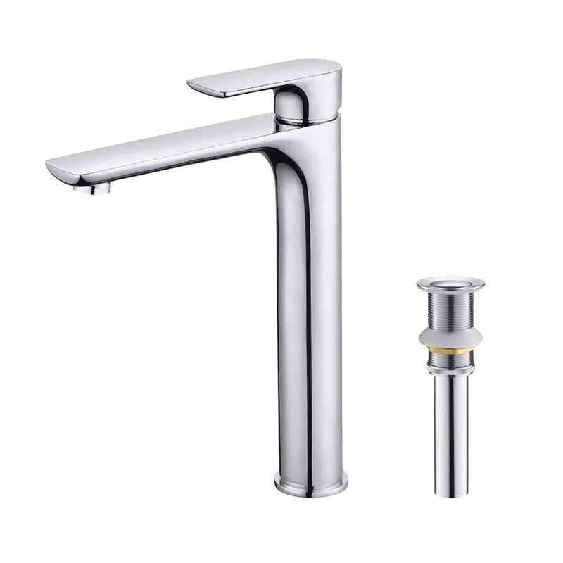 KIBI Tender-T Single Handle Chrome Solid Brass Bathroom Vessel Sink Faucet With Pop-Up Drain Stopper Small Cover Without Overflow Super Sale
