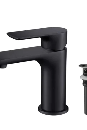 KIBI Tender Single Handle Matte Black Solid Brass Bathroom Sink Faucet With Pop-Up Drain Stopper Small Cover With Overflow Sale
