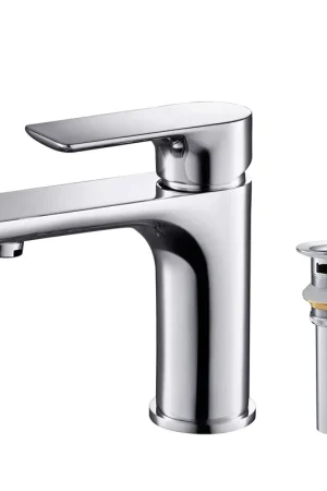 Buy Today KIBI Tender Single Handle Chrome Solid Brass Bathroom Sink Faucet With Pop-Up Drain Stopper Small Cover With Overflow
