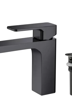 KIBI Blaze Single Handle Matte Black Solid Brass Bathroom Sink Faucet With Pop-Up Drain Stopper Small Cover With Overflow Handmade