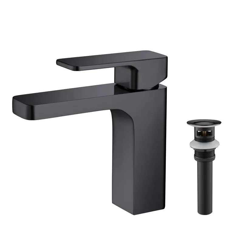 KIBI Blaze Single Handle Matte Black Solid Brass Bathroom Sink Faucet With Pop-Up Drain Stopper Small Cover With Overflow Handmade