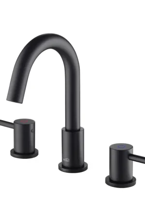 KIBI Circular 8" Widespread 2-Handle Matte Black Solid Brass Bathroom Sink Faucet With Pop-Up Drain Factory Price