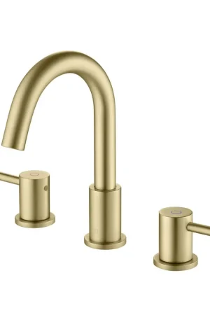 Genuine KIBI Circular 8" Widespread 2-Handle Brushed Gold Solid Brass Bathroom Sink Faucet With Pop-Up Drain