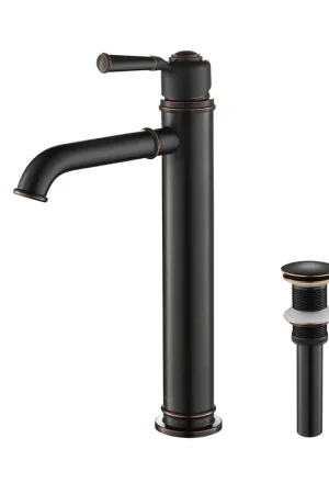 Markdown KIBI Victorian Single Handle Oil Rubbed Bronze Solid Brass Bathroom Vanity Vessel Sink Faucet With Pop-Up Drain Stopper Small Cover Without Overflow