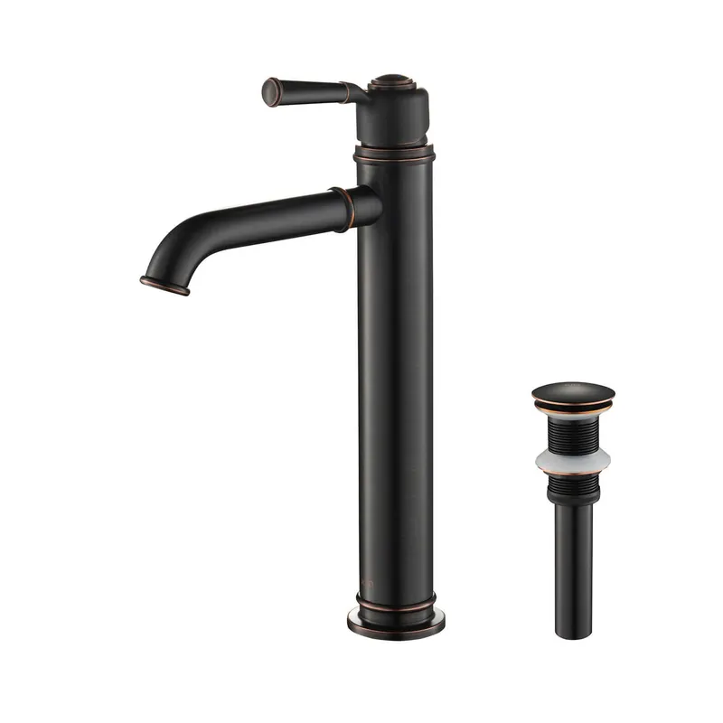 Markdown KIBI Victorian Single Handle Oil Rubbed Bronze Solid Brass Bathroom Vanity Vessel Sink Faucet With Pop-Up Drain Stopper Small Cover Without Overflow
