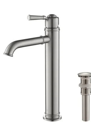 Viral KIBI Victorian Single Handle Brushed Nickel Solid Brass Bathroom Vanity Vessel Sink Faucet With Pop-Up Drain Stopper Small Cover Without Overflow