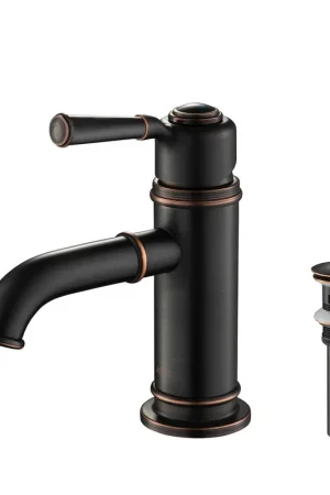 Bargain KIBI Victorian Single Handle Oil Rubbed Bronze Solid Brass Bathroom Vanity Sink Faucet With Pop-Up Drain Stopper Small Cover With Overflow
