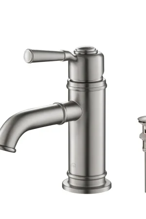 Handmade KIBI Victorian Single Handle Brushed Nickel Solid Brass Bathroom Vanity Sink Faucet With Pop-Up Drain Stopper Small Cover With Overflow