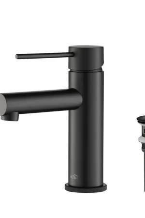 New Arrival KIBI Circular X Single Handle Matte Black Solid Brass Bathroom Sink Faucet With Pop-Up Drain Stopper With Overflow