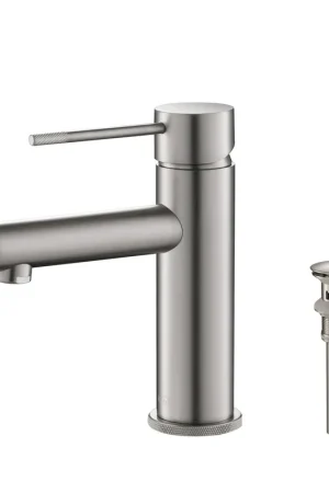 KIBI Circular X Single Handle Brushed Nickel Solid Brass Bathroom Sink Faucet With Pop-Up Drain Stopper With Overflow Low Price