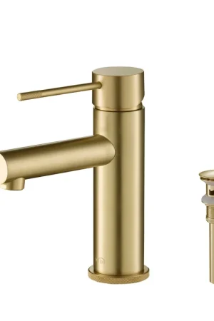 KIBI Circular X Single Handle Brushed Gold Solid Brass Bathroom Sink Faucet With Pop-Up Drain Stopper With Overflow Special Discount
