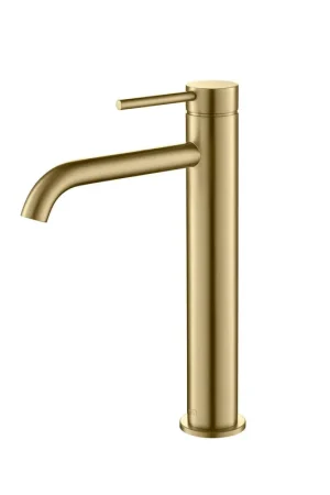 Mega Sale KIBI Circular Single Handle Brushed Gold Solid Brass Bathroom Vessel Sink Faucet