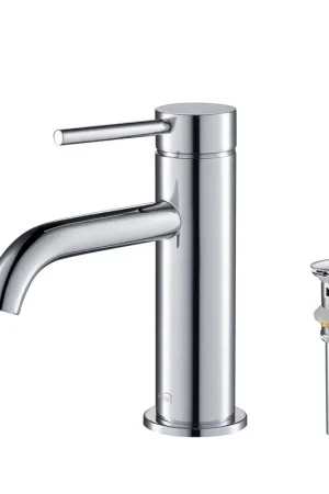 Free Returns KIBI Circular Single Handle Chrome Solid Brass Bathroom Sink Faucet With Pop-Up Drain Stopper Small Cover With Overflow