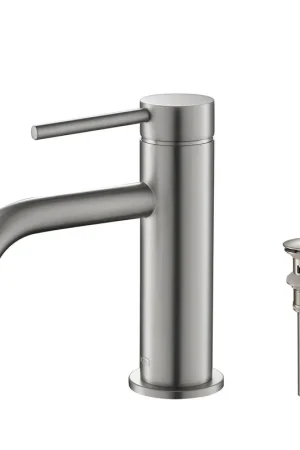 KIBI Circular Single Handle Brushed Nickel Solid Brass Bathroom Sink Faucet With Pop-Up Drain Stopper Small Cover With Overflow Low Price