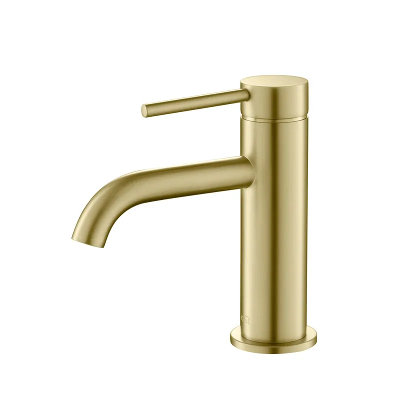 Shop Now KIBI Circular Single Handle Brushed Gold Solid Brass Bathroom Sink Faucet