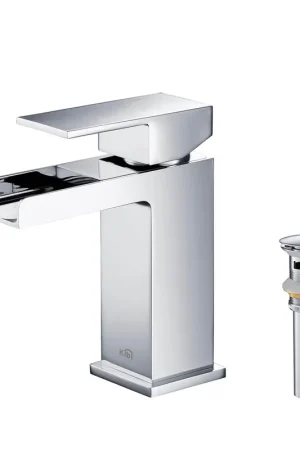 KIBI Waterfall Single Handle Chrome Solid Brass Bathroom Vanity Sink Faucet With Pop-Up Drain Stopper Small Cover With Overflow Price Cut