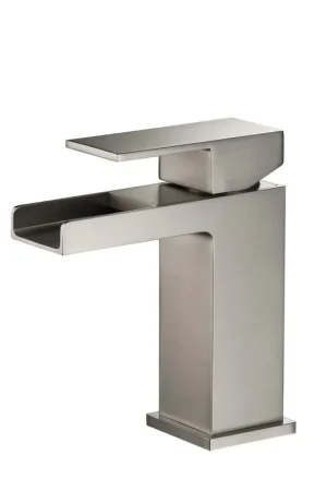 KIBI Waterfall Single Handle Brushed Nickel Solid Brass Bathroom Vanity Sink Faucet Popular