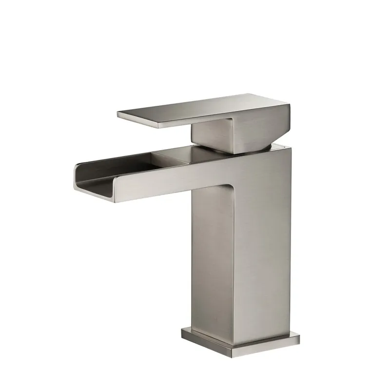 KIBI Waterfall Single Handle Brushed Nickel Solid Brass Bathroom Vanity Sink Faucet Popular