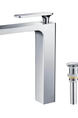 Flash Sale KIBI Infinity Single Handle Chrome Solid Brass Bathroom Vanity Vessel Sink Faucet With Pop-Up Drain Stopper Small Cover Without Overflow