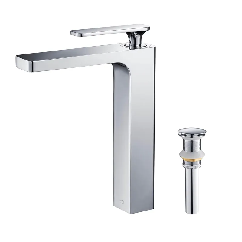 Flash Sale KIBI Infinity Single Handle Chrome Solid Brass Bathroom Vanity Vessel Sink Faucet With Pop-Up Drain Stopper Small Cover Without Overflow