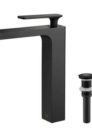 Reduced Price KIBI Infinity Single Handle Matte Black Solid Brass Bathroom Vanity Vessel Sink Faucet With Pop-Up Drain Stopper Small Cover Without Overflow