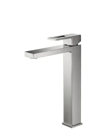 Certified KIBI Cubic Single Handle Brushed Nickel Solid Brass Bathroom Vessel Sink Faucet