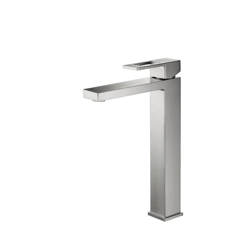 Certified KIBI Cubic Single Handle Brushed Nickel Solid Brass Bathroom Vessel Sink Faucet