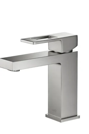 Premium KIBI Cubic Single Handle Brushed Nickel Solid Brass Bathroom Vanity Sink Faucet