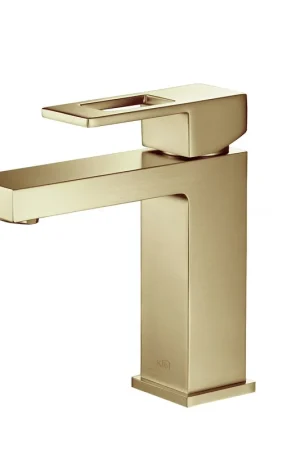 KIBI Cubic Single Handle Brushed Gold Solid Brass Bathroom Vanity Sink Faucet Wholesale