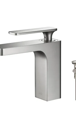 KIBI Infinity Single Handle Brushed Nickel Solid Brass Bathroom Vanity Sink Faucet With Pop-Up Drain Stopper Small Cover With Overflow Authentic