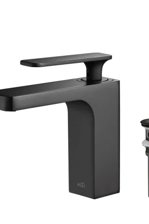 In Demand KIBI Infinity Single Handle Matte Black Solid Brass Bathroom Vanity Sink Faucet With Pop-Up Drain Stopper Small Cover With Overflow