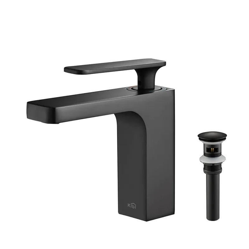 In Demand KIBI Infinity Single Handle Matte Black Solid Brass Bathroom Vanity Sink Faucet With Pop-Up Drain Stopper Small Cover With Overflow
